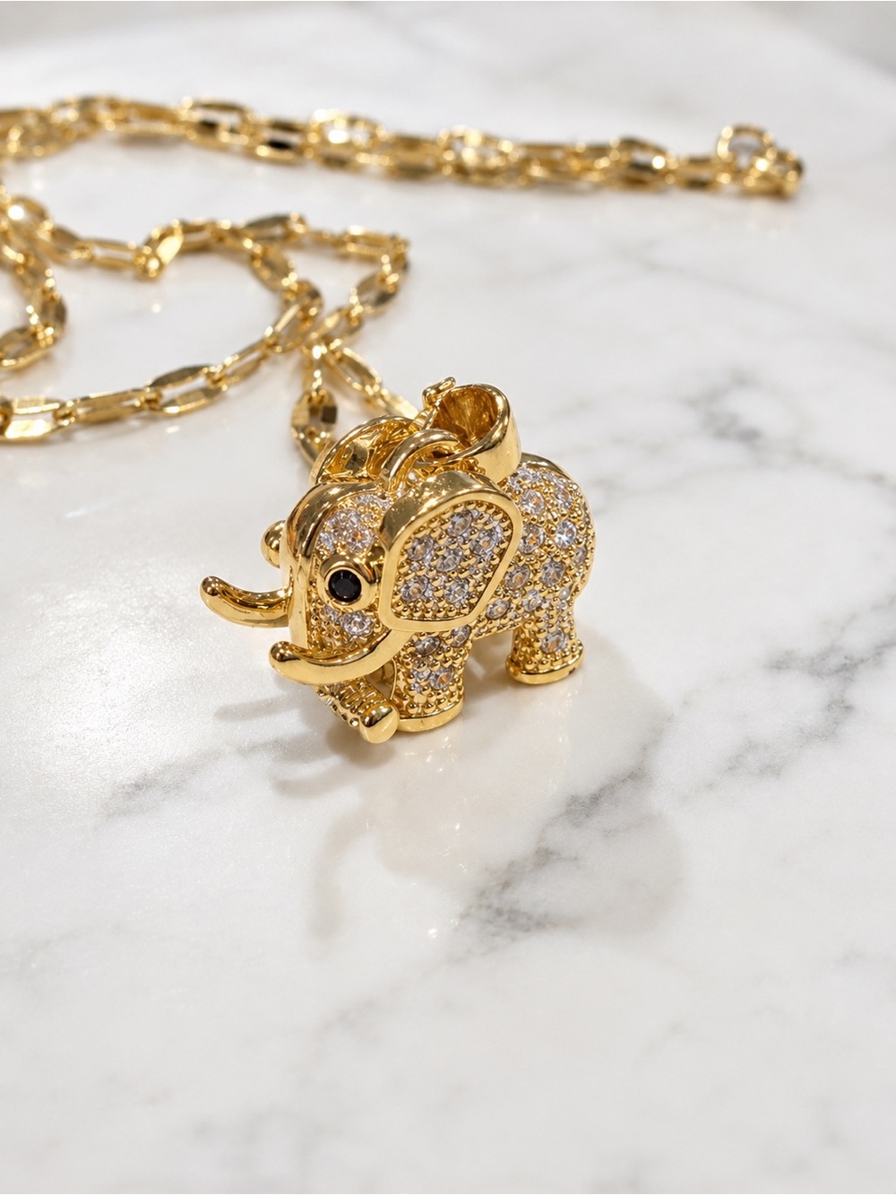 Gold Plated Elephant Pendant Necklace with Crystal Accents